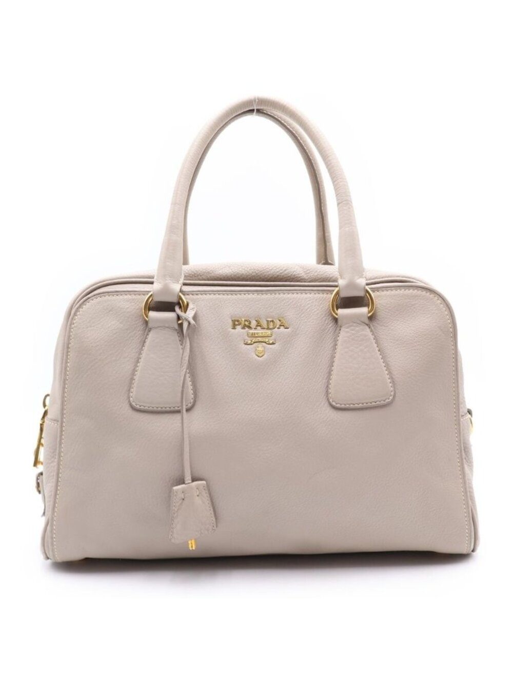 Prada Vitello Daino Handbag Gray Leather Key 2 Cadena Black - Picture 1 of 8